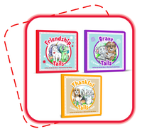 Thumbnail for Three children's books titled 'Friendship Tails', 'Brave Tails', and 'Thankful Tails' with animal illustrations on a white background.